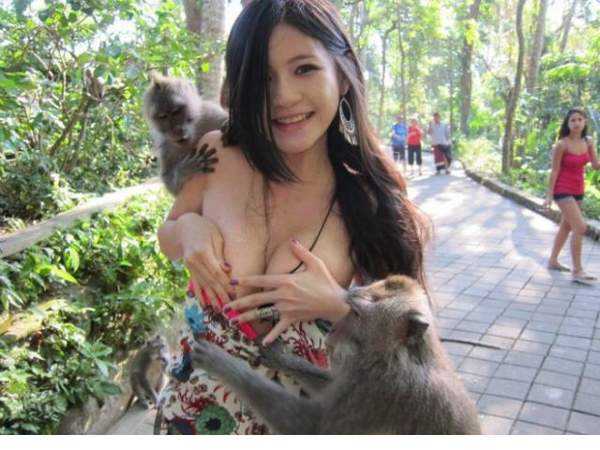 性感美女游客遭“色猴”袭击 竟然还很乐意(图1)